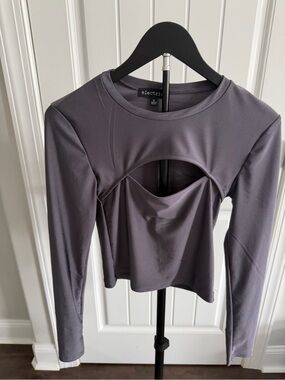 Electrica  charcoal gray long sleeve top with front keyhole